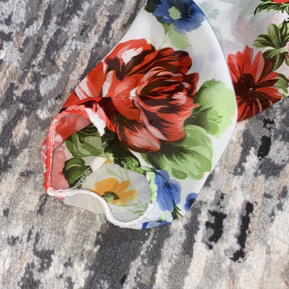 A’gaci Womens Floral Print Sheer Long Sleeve White Blouse Size Large - Picture 5 of 6